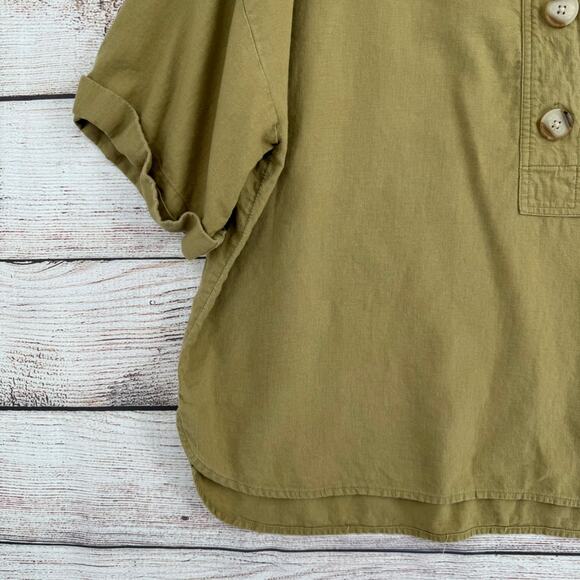 Madewell Linen-Blend Henley Slouch Shirt Womens Large Olive Surplus Green - Picture 5 of 12